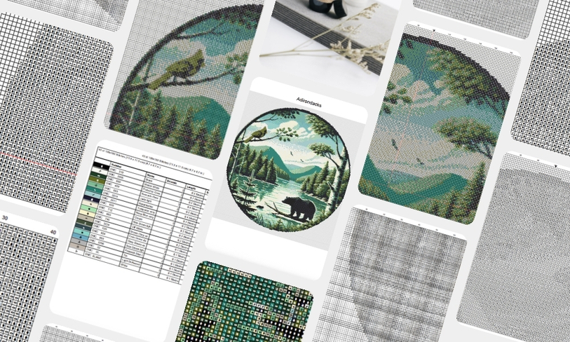 Threads, hoop and fabric flatlay