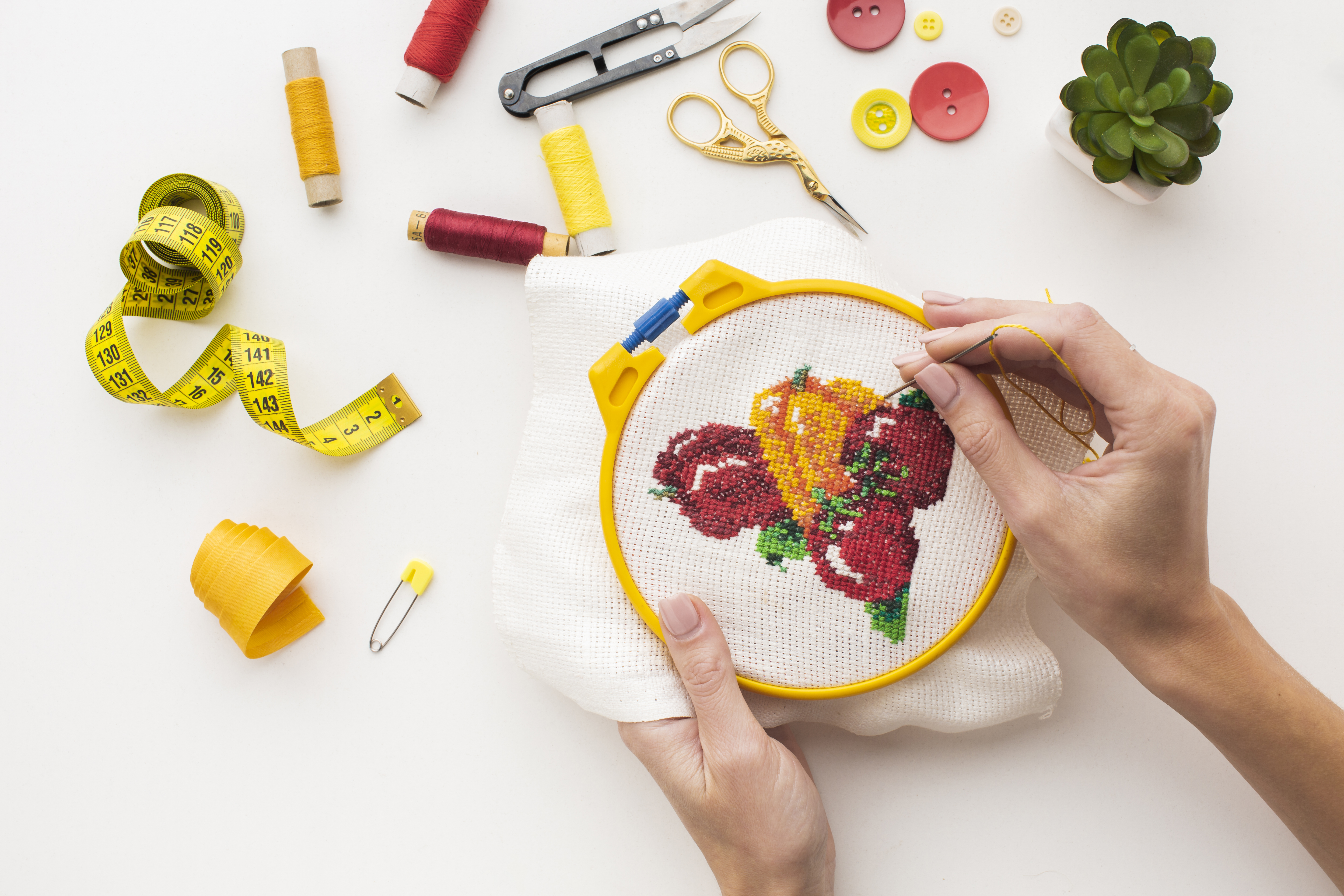 Cozy cross stitch workspace